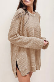 Women's Oversized Waffle Knit Top with Drop Sleeves