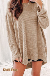 Women's Oversized Waffle Knit Top with Drop Sleeves