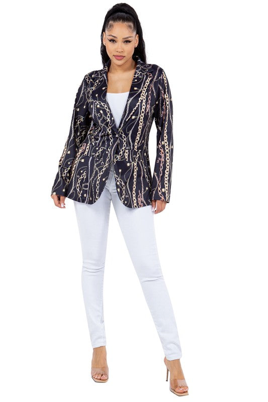 Women's Single-Breasted Blazer with Peaked Lapel