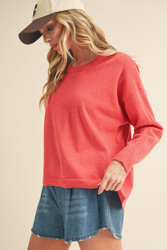 Women's Slouchy Knit Sweater with Crew Neckline