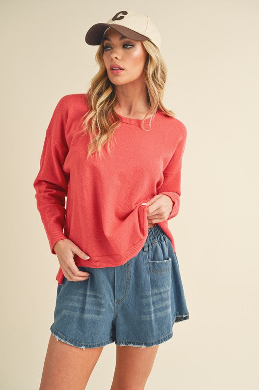 Women's Slouchy Knit Sweater with Crew Neckline