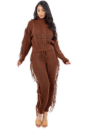 Women's Long Sleeve Sweater Top and Pants Set