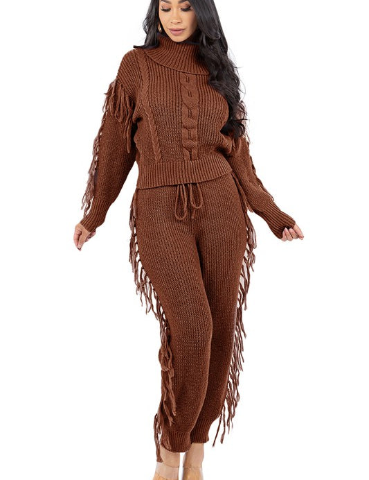 Women's Long Sleeve Sweater Top and Pants Set