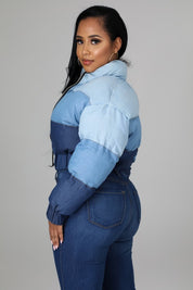 Women's Long Sleeve Multi-Fabric Puffer Jacket