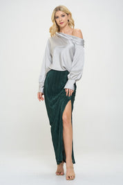 Women's Regular Fit Plisse Maxi Skirt with Slit