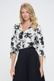 Women's Floral Print V-Neck Blouse