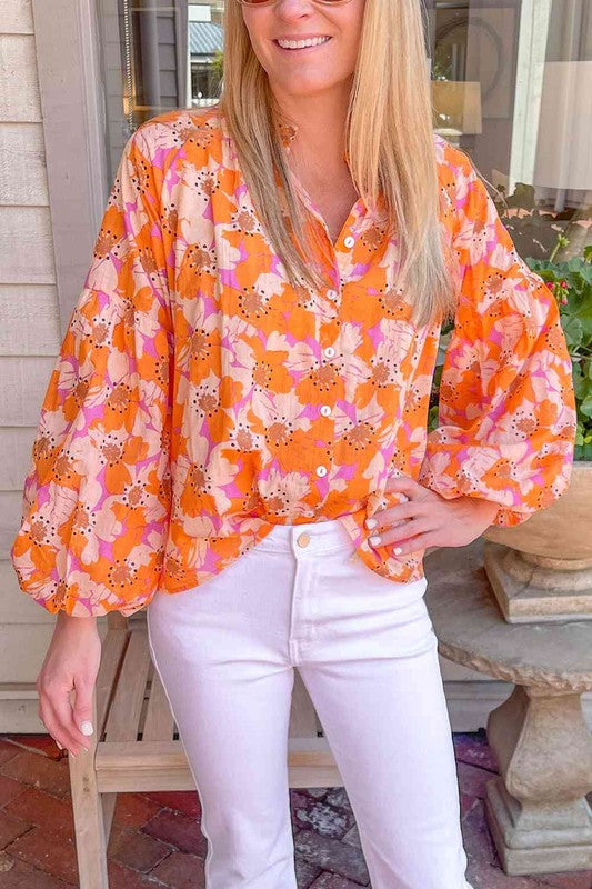 Women's Floral Balloon Sleeve Top