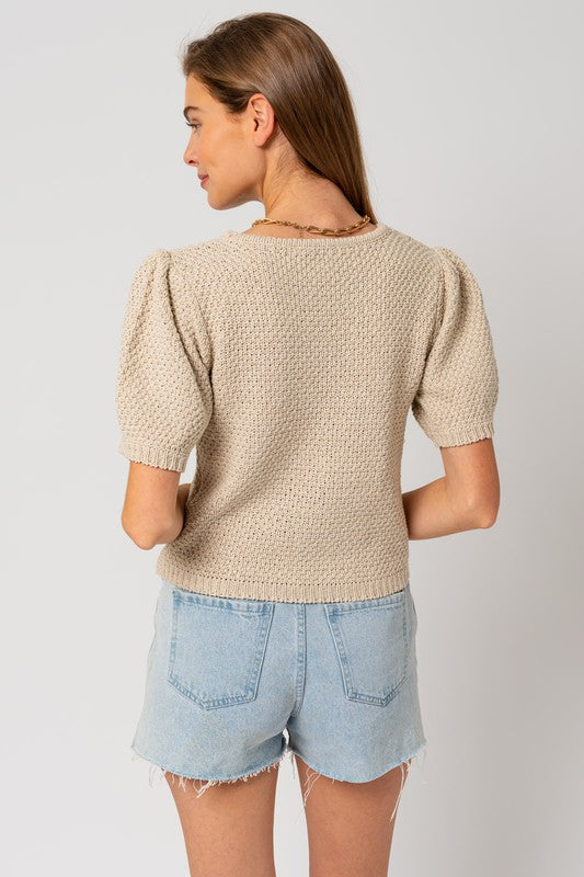 Women's Puff Sleeve Textured Sweater Top