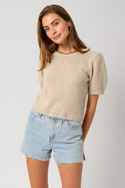 Women's Puff Sleeve Textured Sweater Top