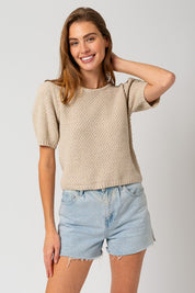 Women's Puff Sleeve Textured Sweater Top