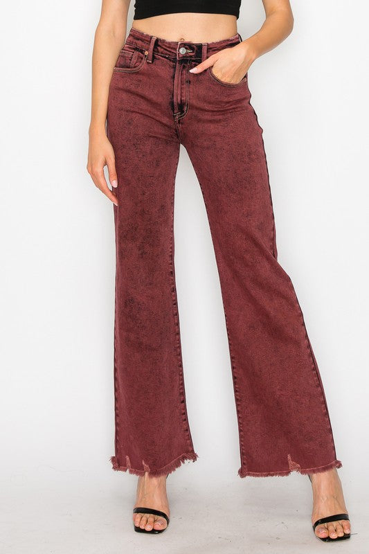 Plus Size Burgundy High Rise Flared Leg Jeans