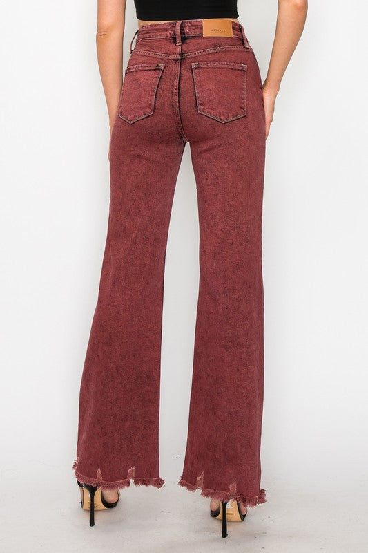 Plus Size Burgundy High Rise Flared Leg Jeans