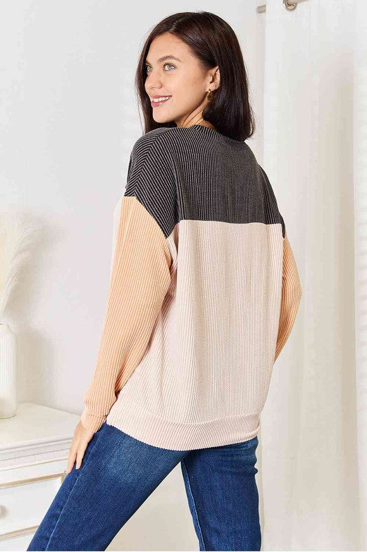 Women's Casual Color Block Cable-Knit Sweater