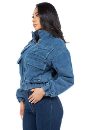 Women's Stylish Denim Puffer Jacket