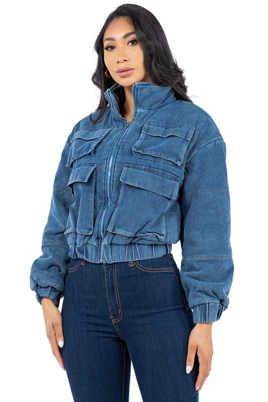 Women's Stylish Denim Puffer Jacket