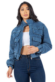 Women's Stylish Denim Puffer Jacket