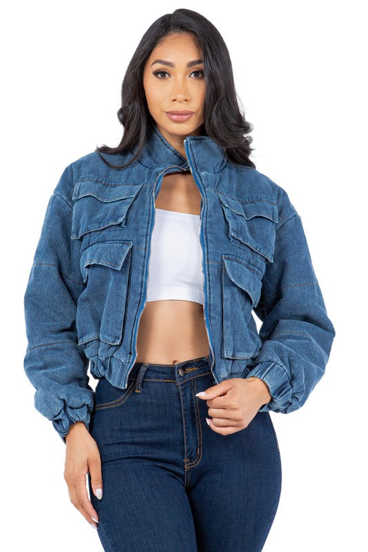 Women's Stylish Denim Puffer Jacket