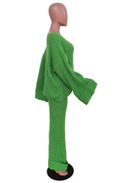 Women's V-Neck Bell Sleeve Sweater and Wide Leg Pants Set
