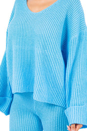 Women's V-Neck Bell Sleeve Sweater and Wide Leg Pants Set