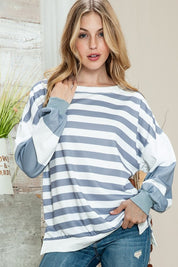 Women's Relaxed Fit Striped Pullover Sweatshirt