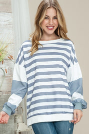 Women's Relaxed Fit Striped Pullover Sweatshirt