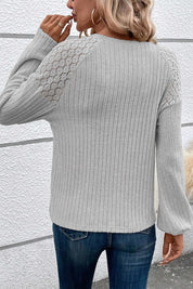 Women's Casual Lace Raglan Sleeve Ribbed Top