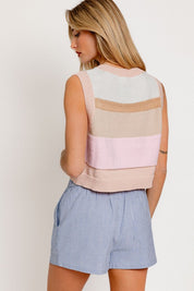 Women's Casual Color Stripes Round Neck Sweater Vest