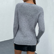 Women's Loose Fit Gray Beaded Shoulder Sweater