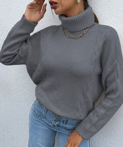 Women's Casual Grey Turtleneck Drop Shoulder Sweater