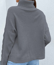 Women's Casual Grey Turtleneck Drop Shoulder Sweater