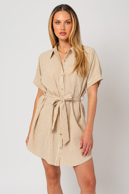 Women's Loose Fit Striped Half Sleeve Shirt Dress