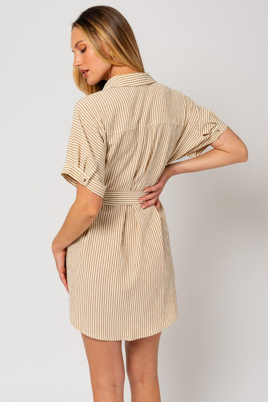 Women's Loose Fit Striped Half Sleeve Shirt Dress