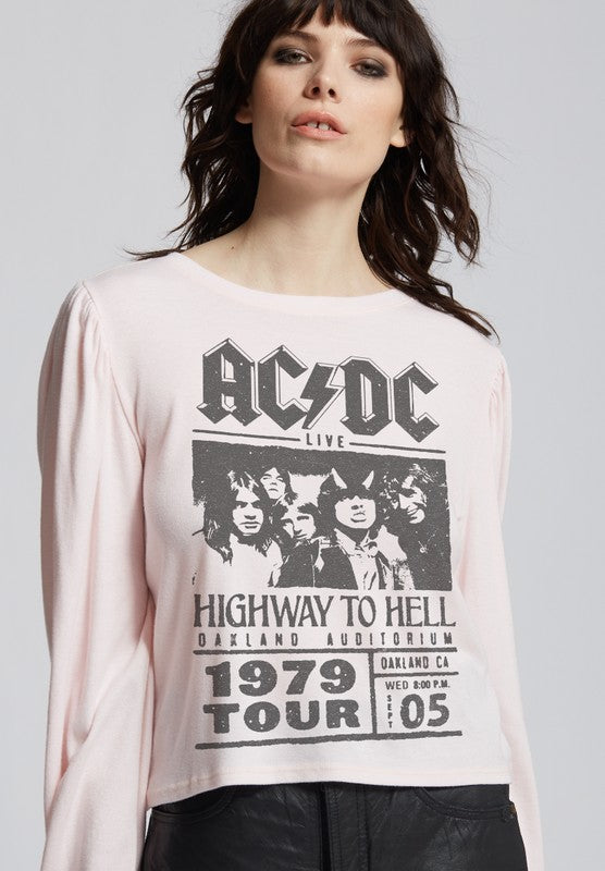 Women's Casual Puff Sleeve AC/DC Graphic Top