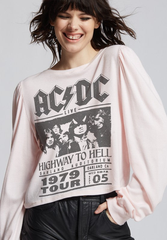 Women's Casual Puff Sleeve AC/DC Graphic Top