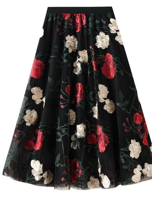 Women's Floral Pattern Midi Skirt