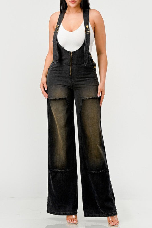 Women's Black Denim Loose Fit Overalls Jumpsuit