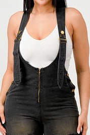 Women's Black Denim Loose Fit Overalls Jumpsuit