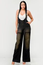 Women's Black Denim Loose Fit Overalls Jumpsuit