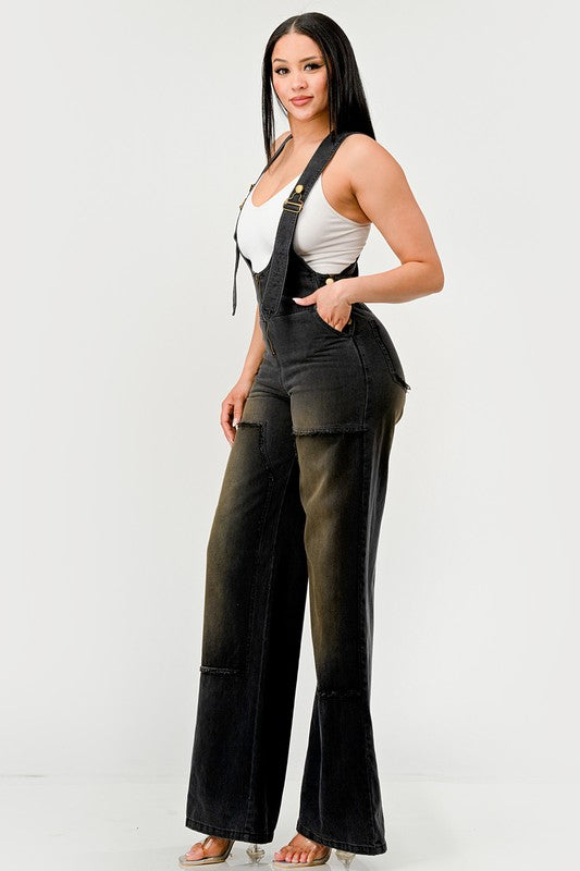 Women's Black Denim Loose Fit Overalls Jumpsuit