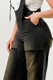 Women's Black Denim Loose Fit Overalls Jumpsuit