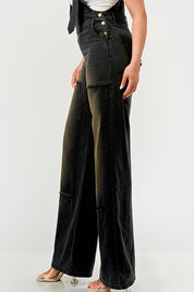 Women's Black Denim Loose Fit Overalls Jumpsuit