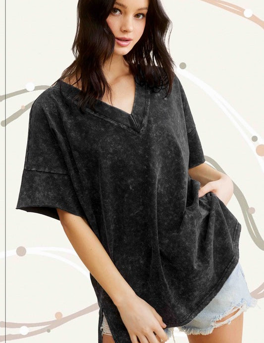 Women's Mineral Washed Oversized Short Sleeve Top