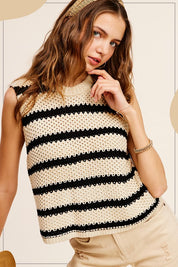 Women's Casual Chunky Stripe Sleeveless Sweater Top