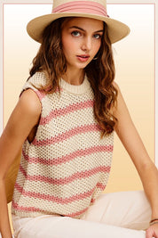 Women's Casual Chunky Stripe Sleeveless Sweater Top