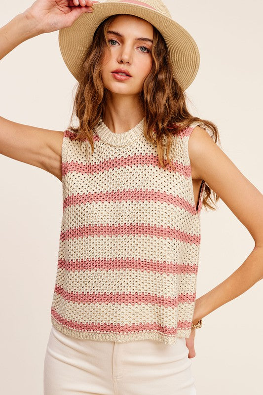 Women's Casual Chunky Stripe Sleeveless Sweater Top