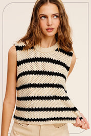 Women's Casual Chunky Stripe Sleeveless Sweater Top