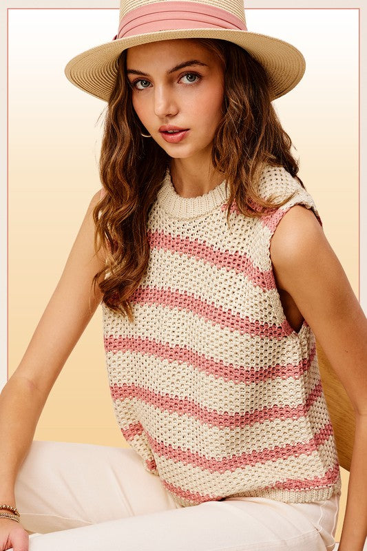 Women's Casual Chunky Stripe Sleeveless Sweater Top