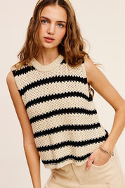 Women's Casual Chunky Stripe Sleeveless Sweater Top