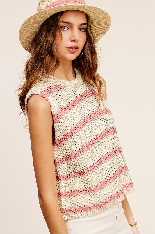 Women's Casual Chunky Stripe Sleeveless Sweater Top