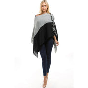 Women's Loose Fit Multicolor Fringe Trim Poncho Sweater